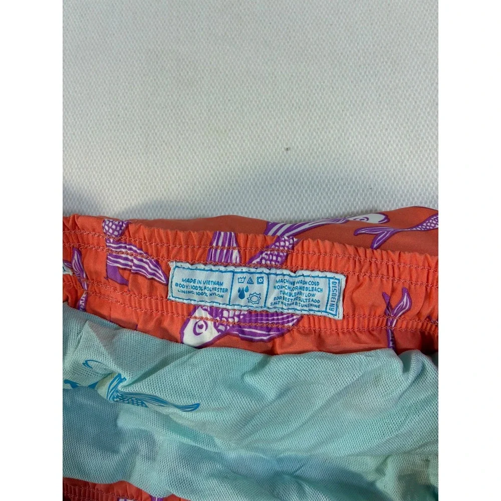 Strong Boalt Mens XL Swim Trunks Orange Purple Flying Fish Print Mesh Lined 6in‎
